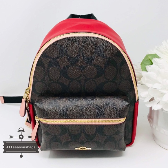 Coach Mini Charlie Backpack Brown Pink Bag Black - Picture 3 of 8